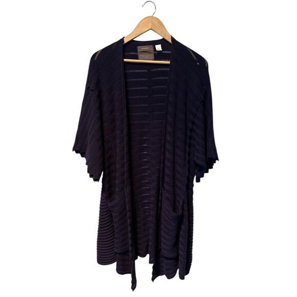 Guinevere Anthropologie Navy Stripe Mixed Knit Open Front Long Cardigan Medium - Picture 1 of 5